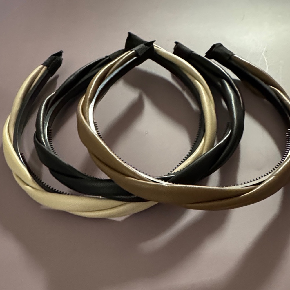 Elegant Twisted Headband Set - Black, Cream, Brown